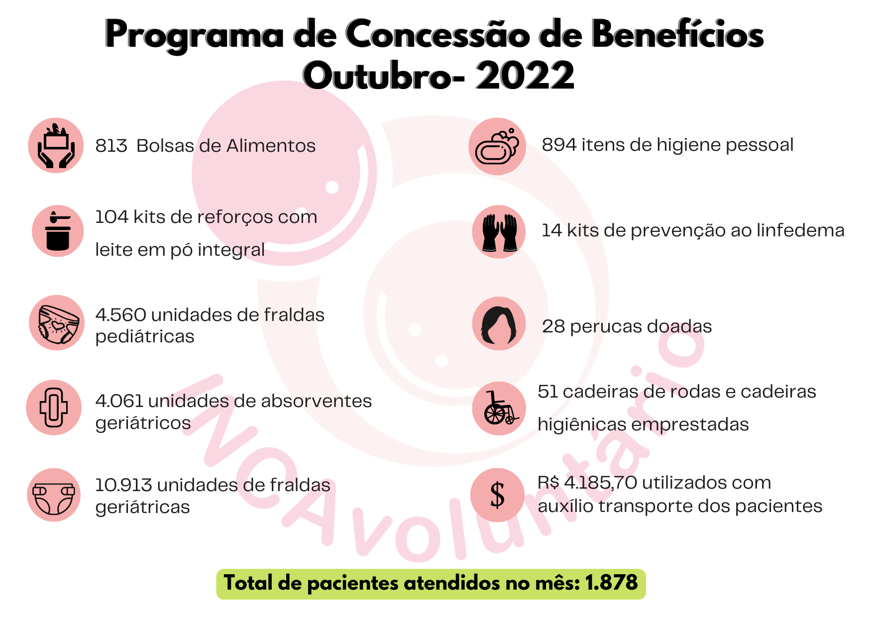 Confira os benefícios entregues em outubro pelo INCAvoluntário